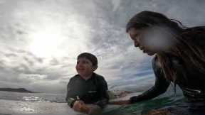 8 year old boy surf Hawaii. Surf Lessons any age any level.