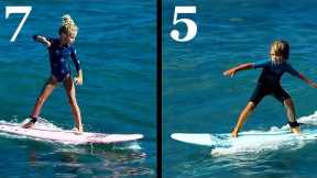 HOW WE LEARNED TO SURF! Surf School Part 2. The Ultimate Surf Routine in Hawaii. 7 and 5 yrs old.