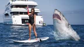 20 Foot Great White Shark Grabs Female Tourist Off Paddleboard!